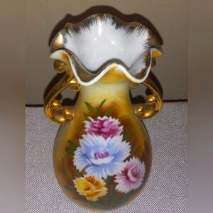 Vtg Enesco 6 1/2" Porcelain Floral Vase #E2350 Gold Gilt Japan